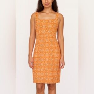 Rafaella Orange and White Sleeveless Patterned Sheath Dress- Size 8